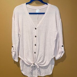 No Boundaries large high low pink button up shirt